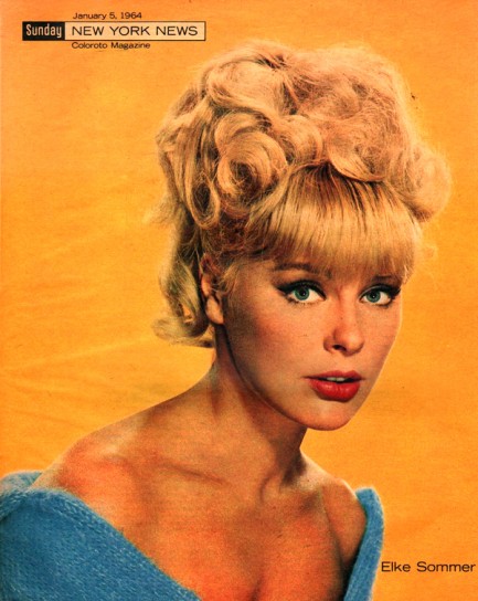 German actress Elke Sommer in her updo on the cover of New York News Sunday